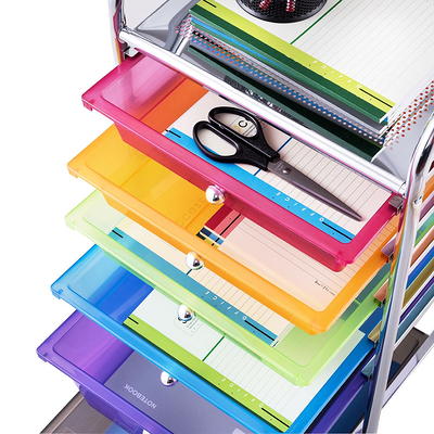 Seville Classics Rolling Utility Organizer Storage Cart, for Home Office, School, Classroom, Scrapbook, Hobby, Craft, 6-Bin