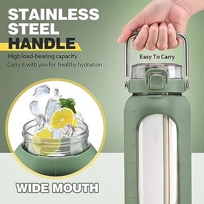 64oz Glass Water Bottle with Straw Lid Half Gallon Motivational Bottle with  Handle and Silicone Slee…See more 64oz Glass Water Bottle with Straw Lid