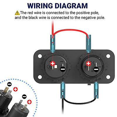  Cigarette Lighter Socket 12 Volt USB Outlet: PD 20W C and QC3.0  Car Port Aluminum Metal 12V Plug, 150W Charger Panel with Power Switch LED  Voltmeter for Marine Boat RV Golf