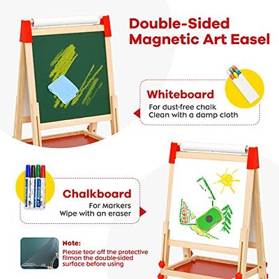 XCSOURCE Art Easel for Kids, 3 in 1 Adjustable Double Sided Drawing Board Whiteboard & Chalkboard Dry Erase Board with Paper Rol