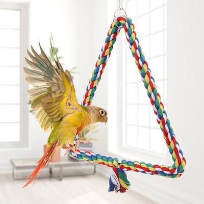 Aigou Bird Spiral Rope Perch, Cotton Parrot Swing Climbing Standing Toys with Bell (Small - 52 inch)