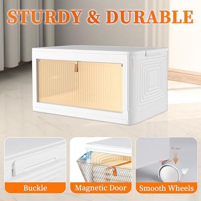 Stackable Storage Bins With Lids and Double Doors, Collapsible Plastic  Closet Organizers and Storage, Large Size Folding Storage Box Containers  for Home Kitchen
