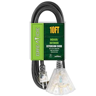 GREATIDE 10 Ft Lighted Outdoor Extension Cord with 3 Electrical