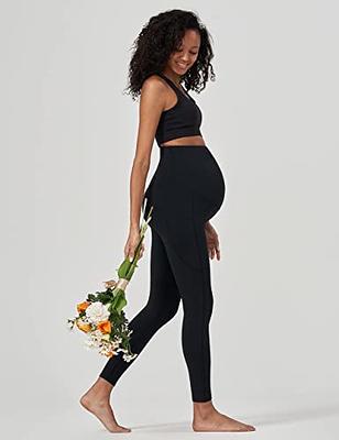 Maternity Capris for Women Over The Belly,Pregnancy Capri Leggings Active  with Pockets Yoga Pants Black