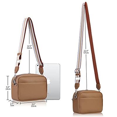 Small Crossbody Bag with Wide Guitar Strap, Thick Strap Camera Cross Body Bag Leather Shoulder Purse for Women with 2 Strap