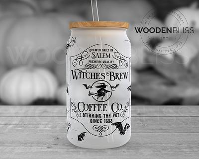 Witches Brew Frosted Glass Cup With Bamboo Lid and Straw, Funny