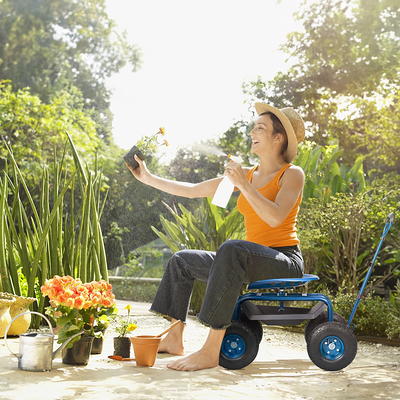 Garden Water Hose Reel Cart with 4 Wheels and Non-slip Grip