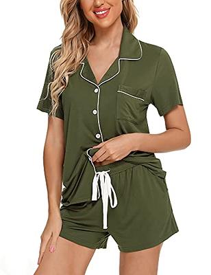 Women 2 Piece Homewear Silky Comfy Pajama Set Soft Lightweight Casual  Loungewear Short Sleeve Shirt and Pant Outfits 