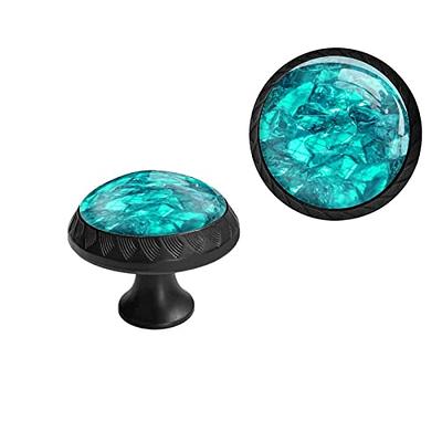 Elohiym 6 Pack Black Drawer Knobs,Gentle Teal Sparkling Rocks