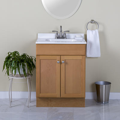 Project Source 24-in Gray Single Sink Bathroom Vanity with White Cultured  Marble Top in the Bathroom Vanities with Tops department at