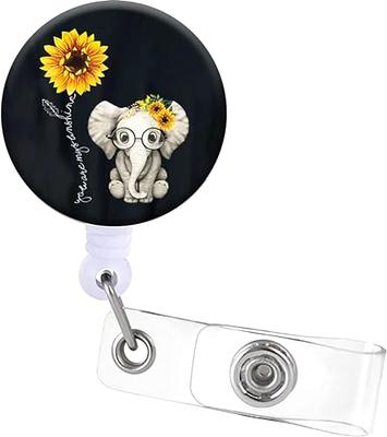 Sunflowers and Elephant Retractable Badge Holder with Alligator