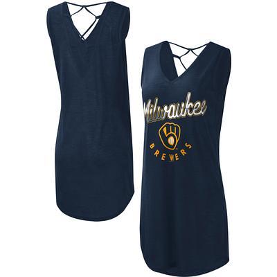 Women's G-III 4Her by Carl Banks White/Navy Milwaukee Brewers Lead-Off Raglan 3/4-Sleeve V-Neck T-Shirt Size: Small