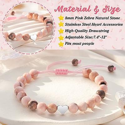 Dabem Happy Birthday Bracelets Gifts for 8-13 Year Old Girls, Pink Zebra Natural Stone Heart Charm Bracelets Gifts for Girls Daughter Granddaughter