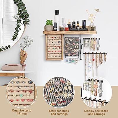 SOLIMINTR Hanging Jewelry Organizer Wall Mount with Rustic Wood Shelf, Ring Display  Box, Ear Studs Earring Holder, Rotating Necklace Holder Organizer - Yahoo  Shopping