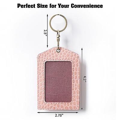 ID Card Badge Holder - Full Grain Leather Keychain Card Holder Key Ring  Name Tag Holders with Clear ID Window - Yahoo Shopping
