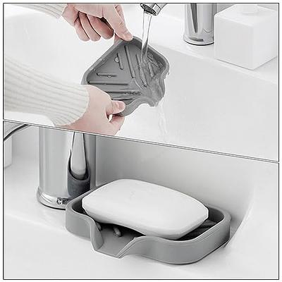  2 Pack Self Draining Soap Dish with Unique Anti Sliding Design,  Silicone Bar Soap Holder for Shower with Waterfall Drain, Sponge Tray for  Kitchen Sink, Bathroom Kitchen Accessories (Gray) : Home