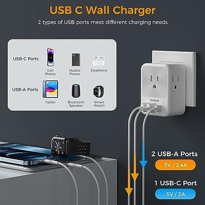 TESSAN International Plug Adaptor with 3 USB C and 2 USB A Charging Po