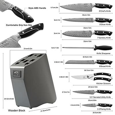 NANFANG BROTHERS Knife Set, 9 Pieces Damascus Kitchen Knife Set with Block,  ABS Ergonomic Handle for Chef Knife Set, Knife Sharpener and Kitchen  Shears, Knife Block Set for Chopping, Slicing & Cutting