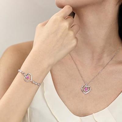 NEW Louisa Secret love heart necklace rose gold and pink stone 925