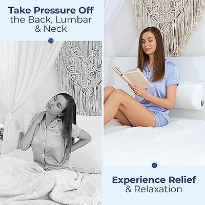 Back Pain Relief Memory Foam Pillow - Half Moon Bolster Knee Pillow for  Side, Back, Stomach Sleepers - Semi Roll Round Lumbar Leg Wedge - Reduce  Neck