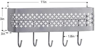 Mail Sorter Key Organizer Wall Mount, Metal Entryway Storage Organizer Basket with 5-Hooks for Coat, Keys (Set of 2)