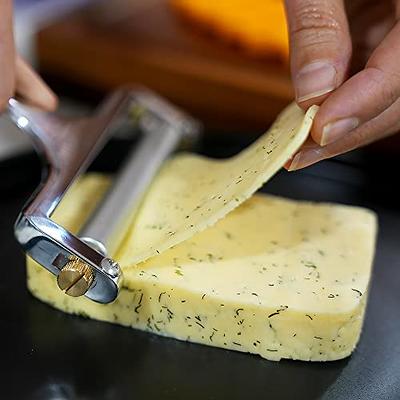 Stainless Steel Wire Cheese Slicer,Hand Held Cheese Cutter Adjustable Thickness Cheese Cutter for Cheddar Cheese Block, Gold