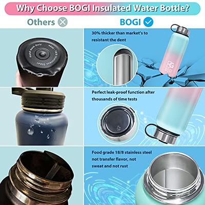 BOGI 20oz Insulated Water Bottle, Wide Mouth Stainless Steel Water Bottles  Leakproof Metal Water Bottle with Straw and Handle BPA Free Steel Water