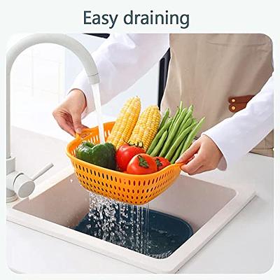  2 in 1 Vegetable Fruit Washing Rotating Colander Drain Basket  With Handle, Colander for Kitchen, Kitchen Accessories, Kitchen Gadget,  Fruit Vegetable Cleaning Gadgets: Home & Kitchen