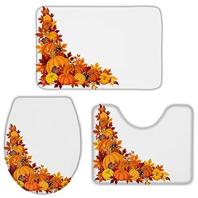 3PCS Autumn Pumpkin Print Floor Mat, Thanksgiving Pumpkin Maple