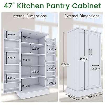 64 Kitchen Pantry Cabinets, White Kitchen Pantry Storage Cabinet with  Adjustable Shelves & Doors, Buffet Cupboards Sideboard Storage Cabinet  Office Use 