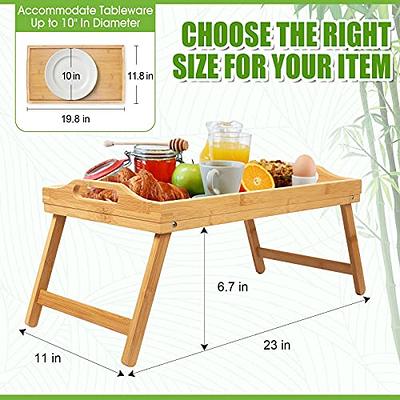 Artmeer Bed Tray Table with Handles Folding Legs Bamboo Breakfast Tray with Phone Tablet Holder Foldable Food Serving Trays for Eating O
