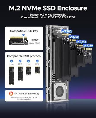 ORICO 40Gbps M.2 NVMe SSD Enclosure & Built-in Cooling Fan, Tool-Free  External SSD Enclosure M.2 SSD Case, Support 2230 2242 2260 2280(only M  Key)