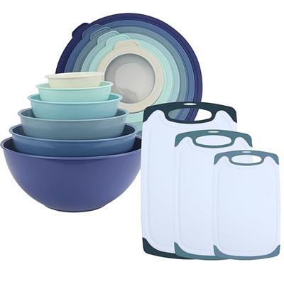  COOK WITH COLOR Mixing Bowls with TPR Lids - 12 Piece Plastic  Nesting Bowls Set includes 6 Prep Bowls and 6 Lids, Microwave Safe (Blue):  Home & Kitchen