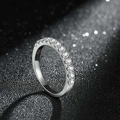 EAMTI 3mm Cubic Zirconia Wedding Band 925 Sterling Silver Half