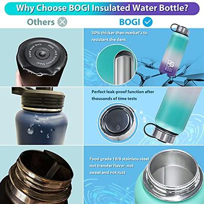 BOGI Insulated Water Bottle, 17oz Stainless Steel Water Bottles, Leak Proof  Sports Metal Water Bottles Keep Cold for 24 Hours and Hot for 12 Hours BPA