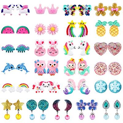 G.C 3 Sets Girl Princess Necklace Bracelet with Colorful Unicorn Mermaid Rainbow Pendant Kids Stretchy Chunky Costume Jewelry Gift Party Favors