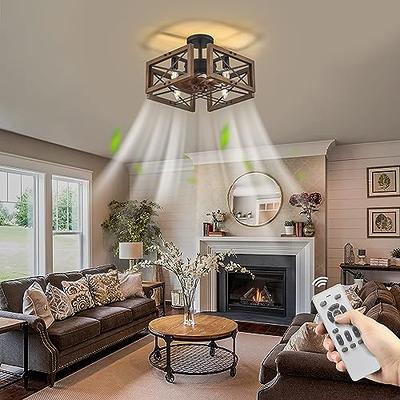 Farmhouse Ceiling Fans with Lights, Wood Flush Mount Ceiling Fan Lights  with Remote Control,Caged Indoor Ceiling Fan with Light for Living  Room,Bedroom,Kitchen - Yahoo Shopping