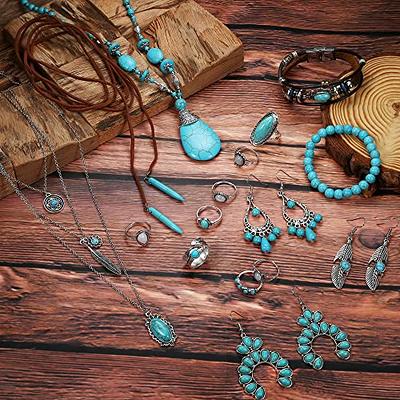 Amazon.com: Ecally Bohemian Western Jewelry Turquoise Set Women Bohemian  Pendant Long Choker Layered Bracelets Turquoise Earrings Gemstone Ring  Cowboy Hat Concho Chain Belt(Boho): Clothing, Shoes & Jewelry