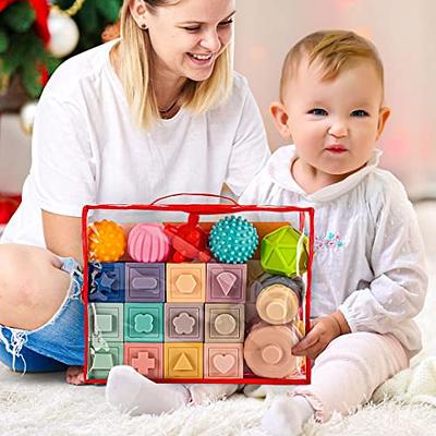 3 IN 1 Soft Baby Sensory Toys 6-12 month Montessori Toy 1 2 Year Old Infant  Teething Toy Stacking Block Ring Balls Easter Basket Baby Gift Bath Toy