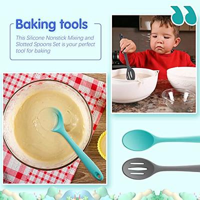 4 Pieces Silicone Mixing Spoon Heat Resistant Basting Spoon Utensil Spoon  Non-stick Spoon for Mixing, Baking, Serving and Stirring