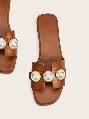 GORGLITTER Women's Open Toe Flat Slide Sandals Pearl