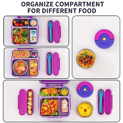 HAIXIN Bento Box for Kids - Insulated Lunch Box with Thermos for Hot Food,  Leak-proof Kids Lunch Box with Cutlery and Snack Box, 4-Compartments Lunch  Container for School Outdoors Office (Purple) 