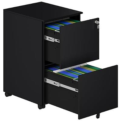 URTR Black 3-Drawer Mobile File Cabinet, Under Desk Metal Rolling