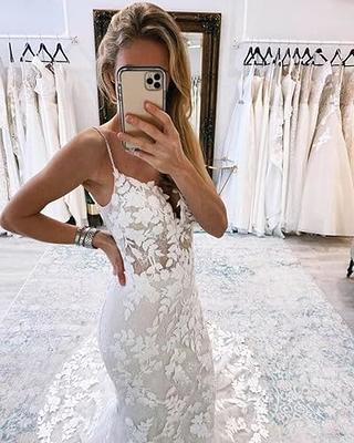 Mermaid Wedding Dresses for Women 2023 Lace Backless Beach Bride