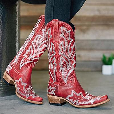  HISEA Rollda Cowboy Boots Women Western Boots Cowgirl Boots  Ladies Pointy Toe Fashion Boots | Mid-Calf