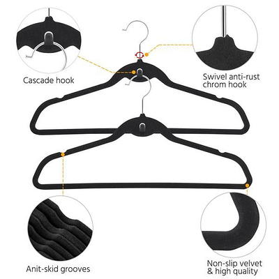 Non-Slip Velvet Clothing Hangers, 100 Pack, Black, Space-Saving