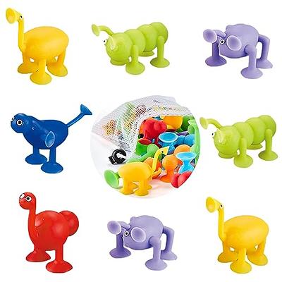 Suction Cup Toys for Toddlers, 10 Pieces Kids Bath Toys for 3 Years Old,  Baby Silicone Sensory Sucker Toys, Travel Window Suction Toys with Dinosaur