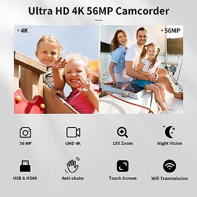 4k Video Camera Camcorder with 18X Digital Zoom,48MP Vlogging Camera for  ,3.0-inch IPS 270° Rotating Touchscreen,Microphone,Remote Control,IR