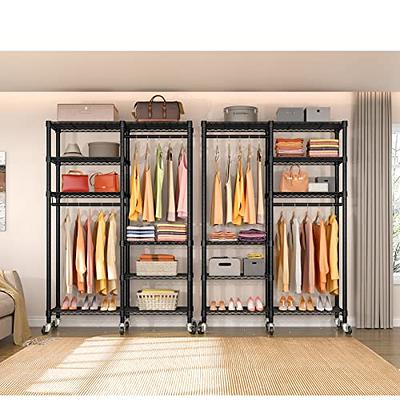 Garment Rack 3 Tiers Heavy Duty Clothes Rack Rolling Free-Standing Clothing  Closet Rack Organizer Storage Shelves with 2 Rods/Lockable Wheels/2 Side