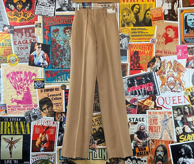 Mens 1970s Flare Trousers, Vintage Tan